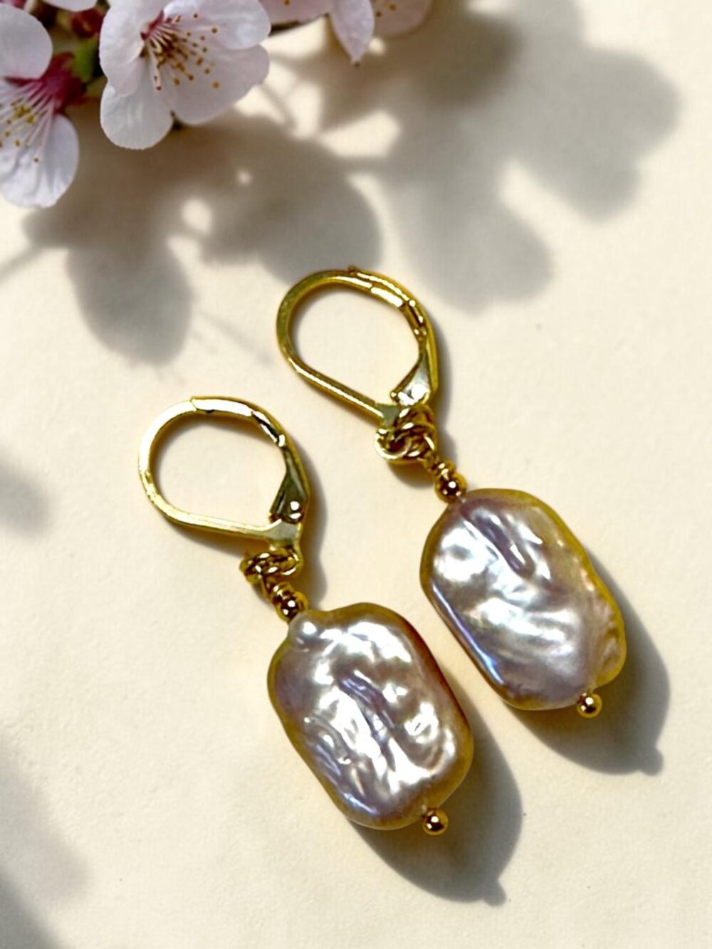 Baroque Pearl Earrings Pink Freshwater Pearl 18KT Gold Filled Leverback Dangle